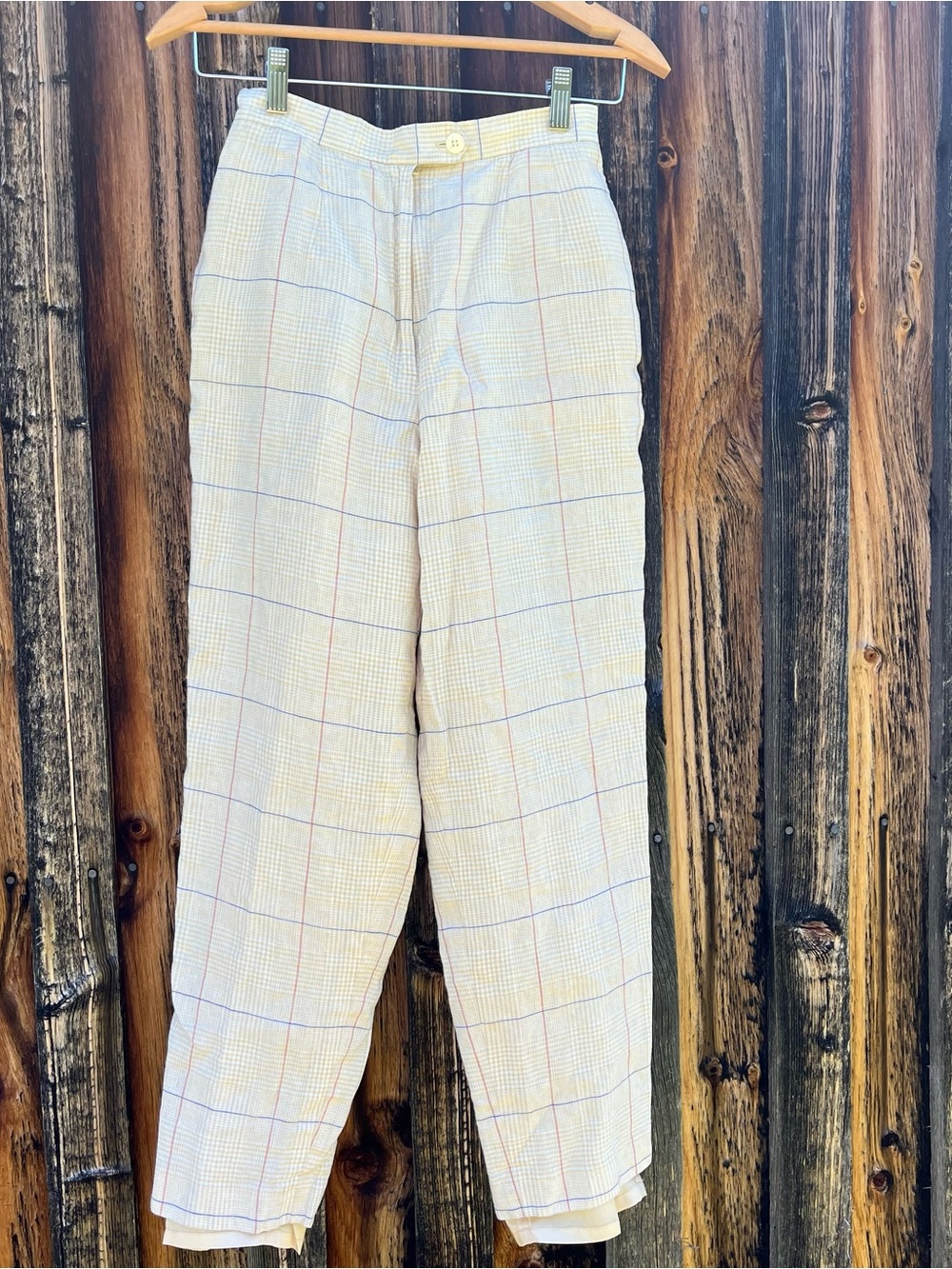 Vtg Irish Linen Butter Yellow Plaid Petite Pants